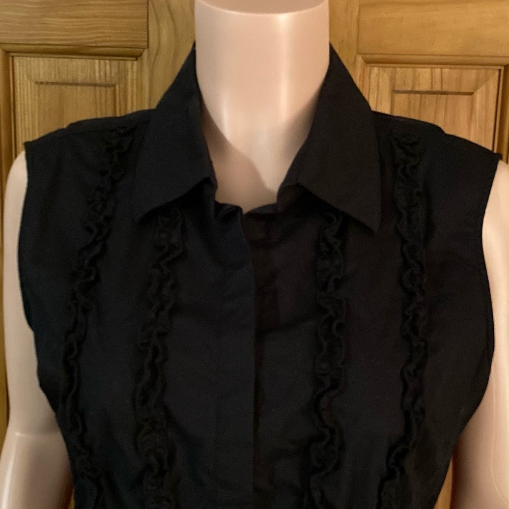 NWOT Worthington Vintage 90s Sleeveless Ruffle Top Blouse Black Women's Size 14 - Picture 5 of 12